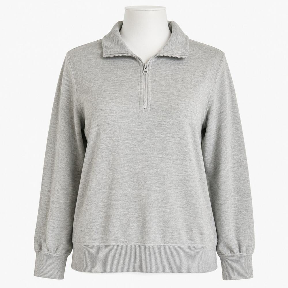Three Dots Gray Quarter Zip Pullover Sweater Women's S Soft Knit Lightweight
